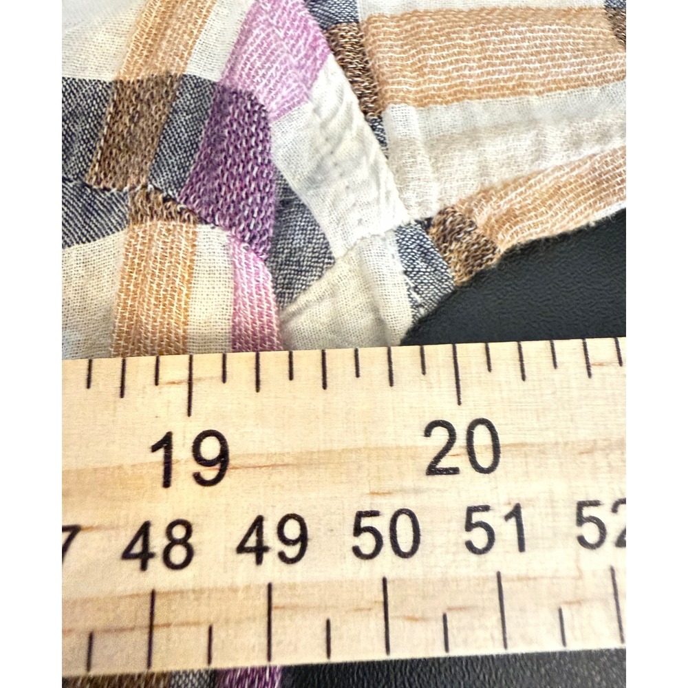 Isabella Sinclair Plaid Shirt Womens XS Purple Tan Lace Back Button Down Blouse - Picture 7 of 9